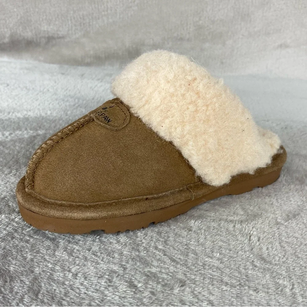 Bearpaw‎ Slipper Shoes Youth Size 13 Brown Suede Shearling Lined Clog Mules NEW